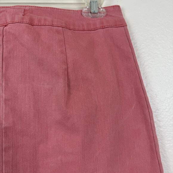 C EST. 1946 Denim Button Front Scalloped Mini Skirt Stretch Pockets Pink Coral 6 - Picture 11 of 15